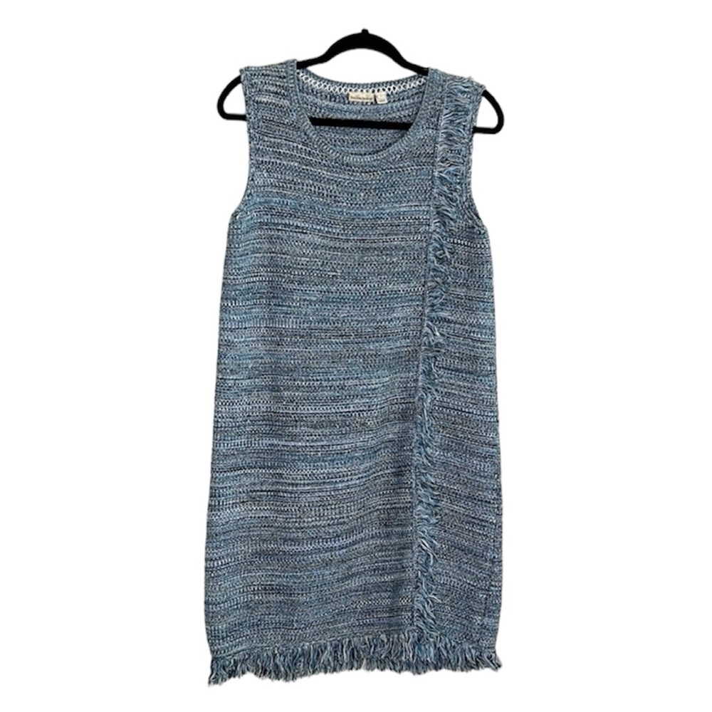 HOLDING HORSES Anthro Blue Fringe Cottagecore Sleeveless Sweater knit Dress